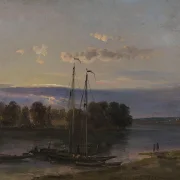 Johan Christian Dahl – Die Elbe bei Sonnenuntergang  1821 | Giclée Kunstdruck gerahmt