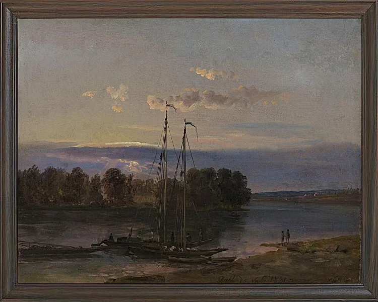 Johan Christian Dahl – Die Elbe bei Sonnenuntergang  1821 | Giclée Kunstdruck gerahmt