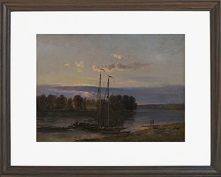 Johan Christian Dahl – Die Elbe bei Sonnenuntergang  1821 | Giclée Kunstdruck gerahmt