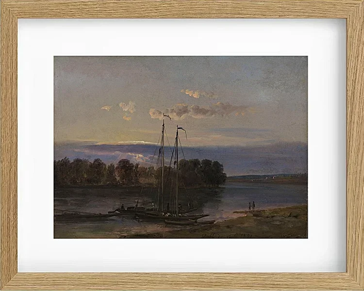 Johan Christian Dahl – Die Elbe bei Sonnenuntergang  1821 | Giclée Kunstdruck gerahmt