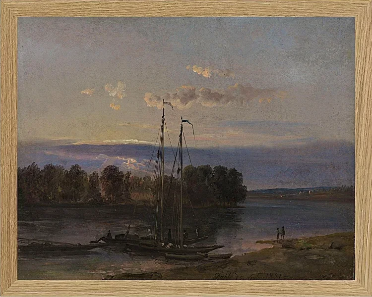 Johan Christian Dahl – Die Elbe bei Sonnenuntergang  1821 | Giclée Kunstdruck gerahmt