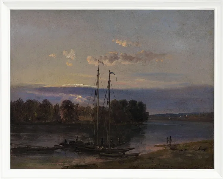Johan Christian Dahl – Die Elbe bei Sonnenuntergang  1821 | Giclée Kunstdruck gerahmt