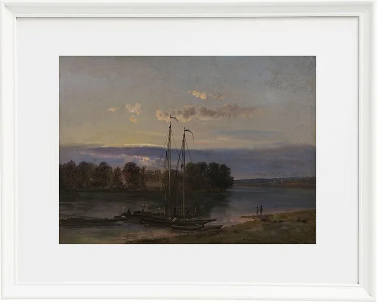 Johan Christian Dahl – Die Elbe bei Sonnenuntergang  1821 | Giclée Kunstdruck gerahmt