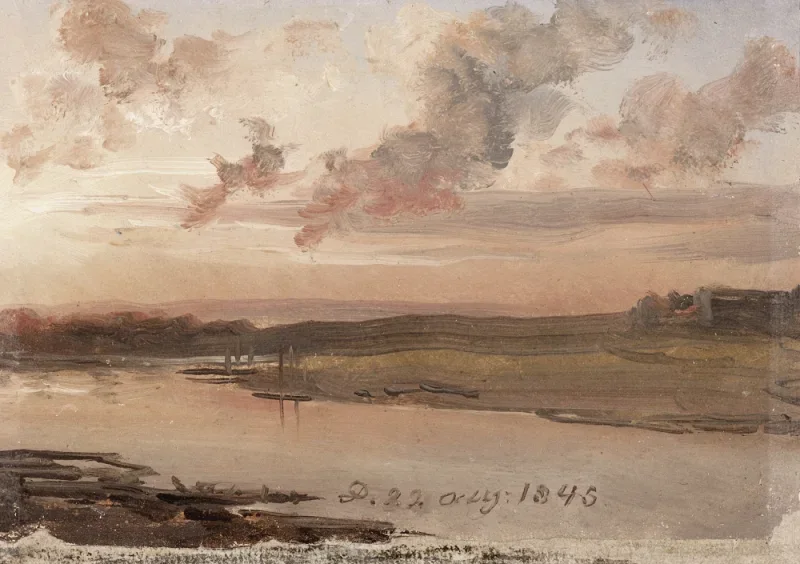 Johan Christian Dahl | Die Elbe am Abend - 1845 | Gerahmter Kunstdruck | Romantik | formida