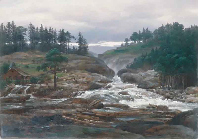 Johan Christian Dahl | Labrofoss' nedre vandfald - 1827 | Indrammet kunsttryk | Romantic | formida