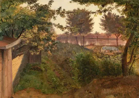 Johan Christian Dahl | Abend an einem felsigen Ufer - 1824 | Gerahmter Kunstdruck | Romantik | formida