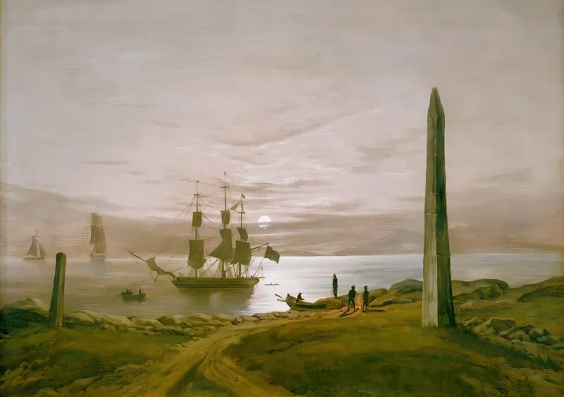 Johan Christian Dahl | Fjordlandskab i måneskin - 1836 | Indrammet kunsttryk | Romantic | formida