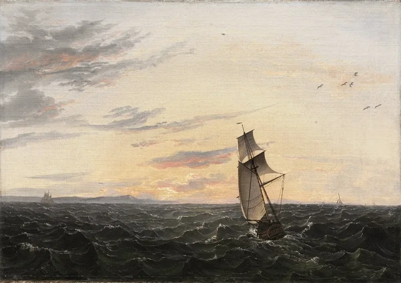 Johan Christian Dahl | Havudsigt over øen Rügens kyst i aftenlyset - 1818 | Indrammet kunsttryk | Romantic | formida