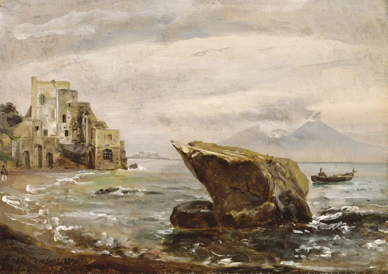Johan Christian Dahl | Strand nær Posillipo - 1821 | Indrammet kunsttryk | Romantic | formida