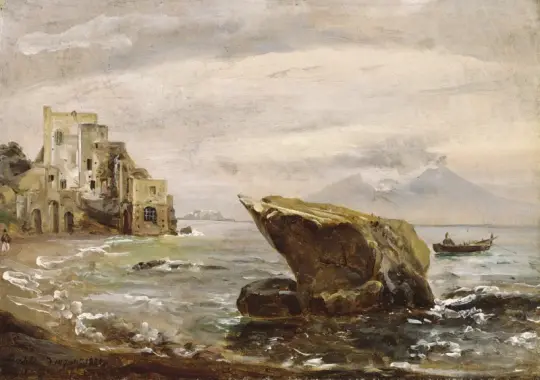 Johan Christian Dahl | Strand nær Posillipo - 1821 | Indrammet kunsttryk | Romantic | formida