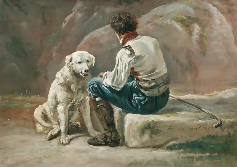 Johan Christian Dahl | Italiener med hvid hund - 1821 | Indrammet kunsttryk | Romantic | formida