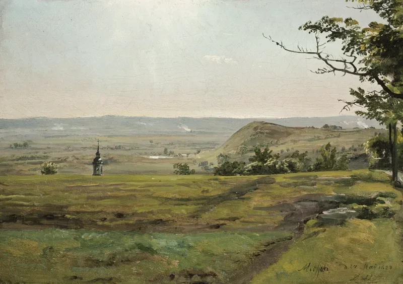 Johan Christian Dahl | Grüne Felder bei Meißen - 1828 | Gerahmter Kunstdruck | Romantik | formida