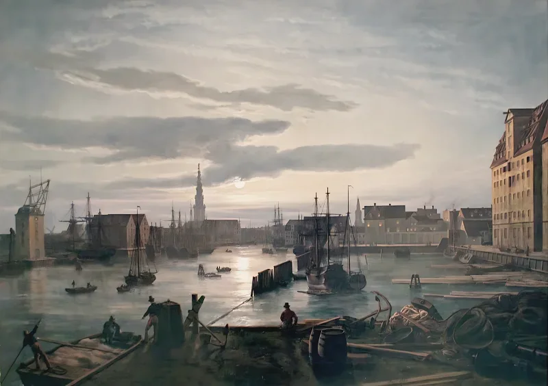 Johan Christian Dahl | Københavns havn i måneskin - 1846 | Indrammet kunsttryk | Romantic | formida