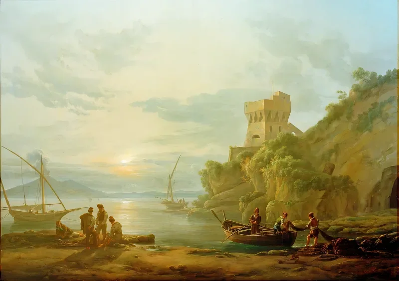 Johan Christian Dahl | Küste nahe Castellammare im Morgennebel - 1822 | Gerahmter Kunstdruck | Romantik | formida