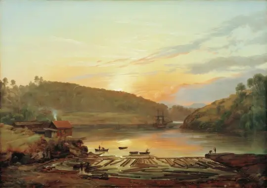 Johan Christian Dahl | Landskab nær Skien ved solnedgang - 1850 | Indrammet kunsttryk | Romantic | formida