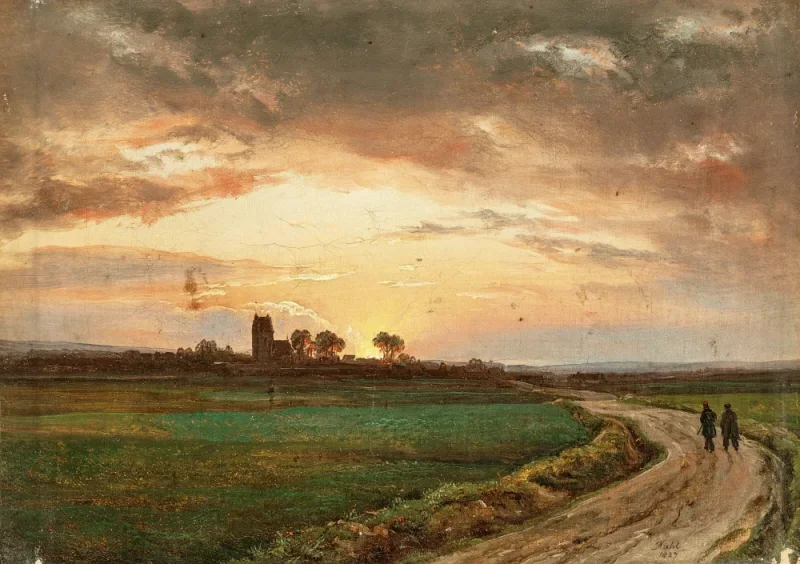 Johan Christian Dahl | Landskab nær Lippe ved solnedgang - 1827 | Indrammet kunsttryk | Romantic | formida