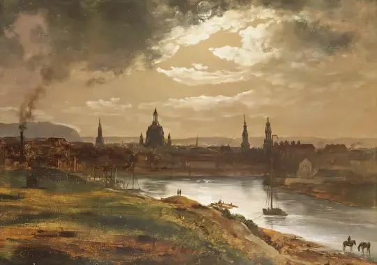 Johan Christian Dahl | Dresden i måneskin - 1839 | Indrammet kunsttryk | Romantic | formida