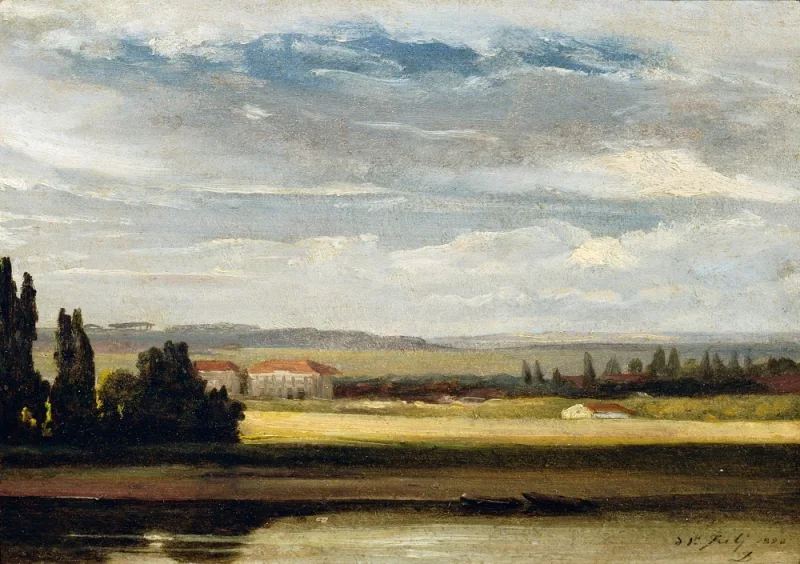 Johan Christian Dahl | Landschaftsblick mit hohem Wolkenhimmel - 1828 | Gerahmter Kunstdruck | Romantik | formida