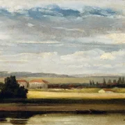 Johan Christian Dahl | Landschaftsblick mit hohem Wolkenhimmel - 1828 | Gerahmter Kunstdruck | Romantik | formida