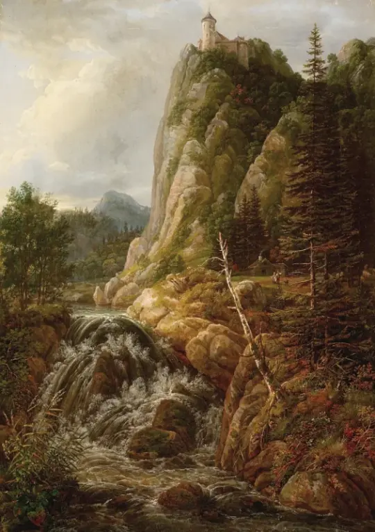 Johan Christian Dahl | Nordisk landskab med et slot - 1818 | Indrammet kunsttryk | Romantic | formida
