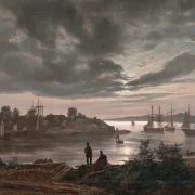 Johan Christian Dahl | Larvik i måneskin - 1839 | Indrammet kunsttryk | Romantic | formida