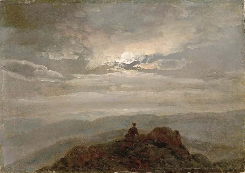 Johan Christian Dahl | Mondbeschienene Landschaft - 1823 | Gerahmter Kunstdruck | Romantik | formida