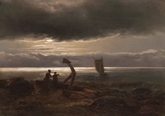 Johan Christian Dahl | Mor og barn ved havet - 1830 | Indrammet kunsttryk | Romantic | formida