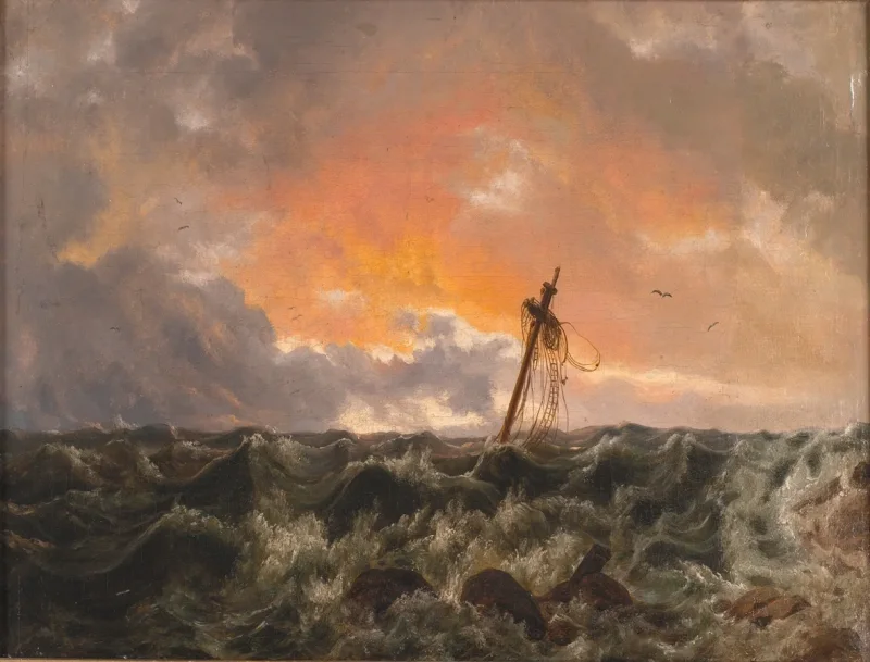 Johan Christian Dahl – Meereslandschaft mit Wrack  1831 | Giclée Kunstdruck gerahmt