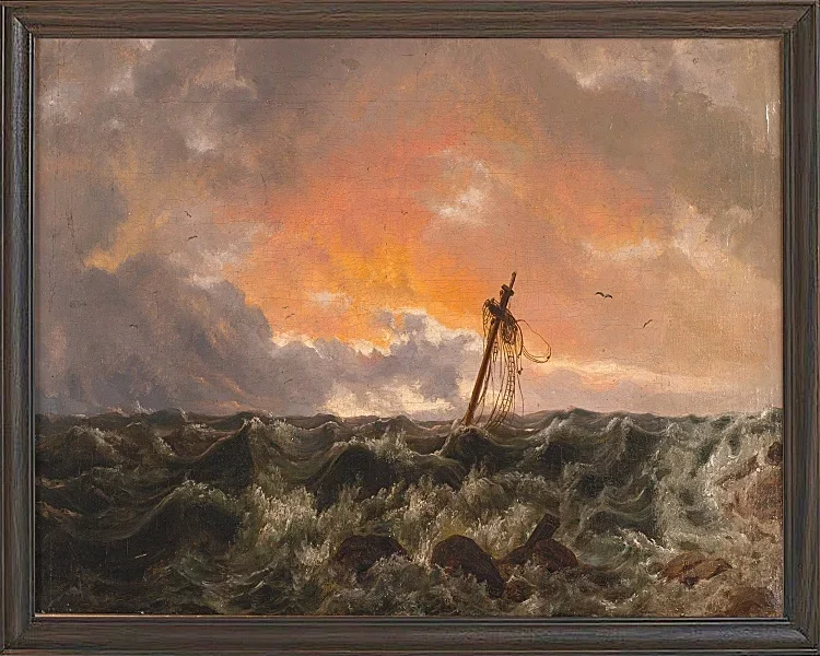 Johan Christian Dahl – Meereslandschaft mit Wrack  1831 | Giclée Kunstdruck gerahmt