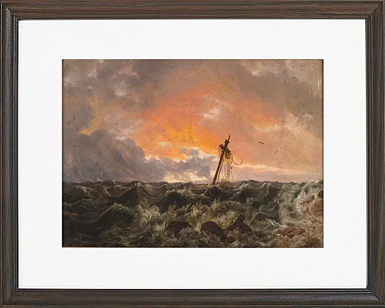 Johan Christian Dahl – Meereslandschaft mit Wrack  1831 | Giclée Kunstdruck gerahmt