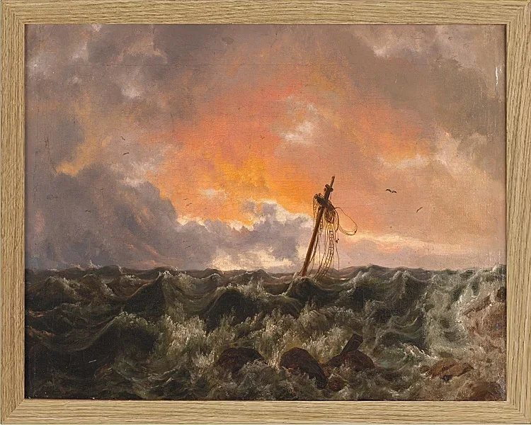 Johan Christian Dahl – Meereslandschaft mit Wrack  1831 | Giclée Kunstdruck gerahmt