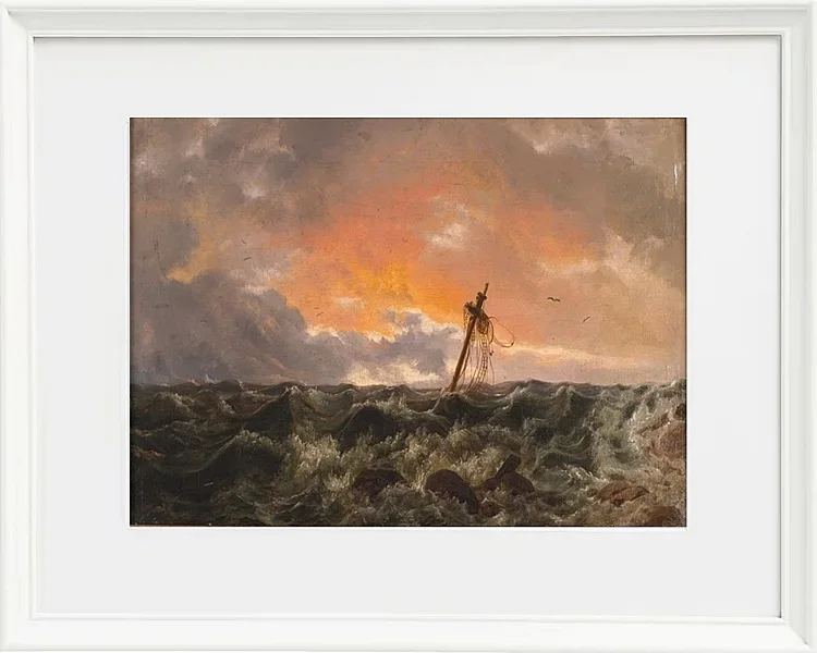 Johan Christian Dahl – Meereslandschaft mit Wrack  1831 | Giclée Kunstdruck gerahmt