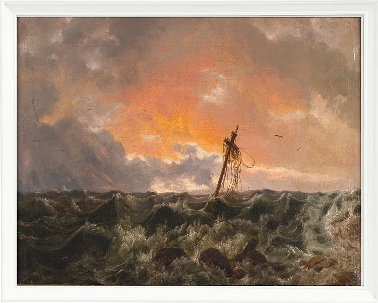 Johan Christian Dahl – Meereslandschaft mit Wrack  1831 | Giclée Kunstdruck gerahmt