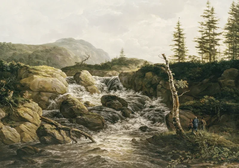 Johan Christian Dahl | Berglandschaft mit Wasserfall - 1817 | Gerahmter Kunstdruck | Romantik | formida
