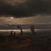 Johan Christian Dahl – Mutter und Kind am Meer  1830 | Giclée Kunstdruck gerahmt