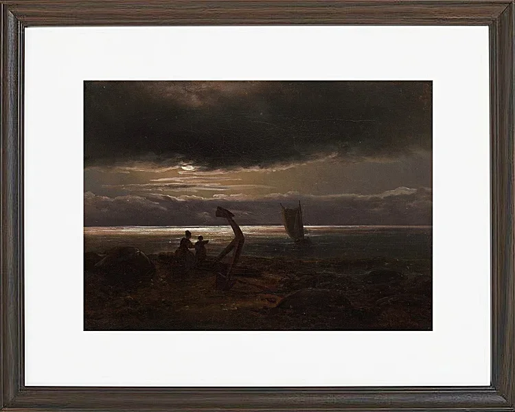 Johan Christian Dahl – Mutter und Kind am Meer  1830 | Giclée Kunstdruck gerahmt