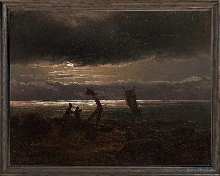 Johan Christian Dahl – Mutter und Kind am Meer  1830 | Giclée Kunstdruck gerahmt