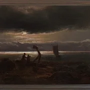 Johan Christian Dahl – Mutter und Kind am Meer  1830 | Giclée Kunstdruck gerahmt