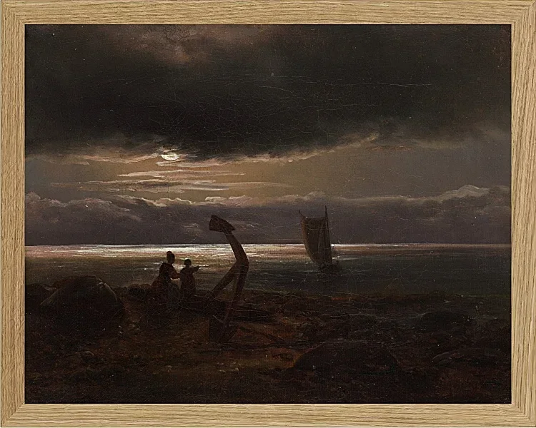 Johan Christian Dahl – Mutter und Kind am Meer  1830 | Giclée Kunstdruck gerahmt