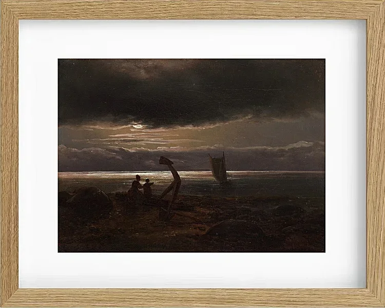 Johan Christian Dahl – Mutter und Kind am Meer  1830 | Giclée Kunstdruck gerahmt