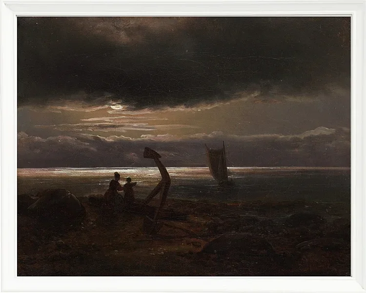 Johan Christian Dahl – Mutter und Kind am Meer  1830 | Giclée Kunstdruck gerahmt