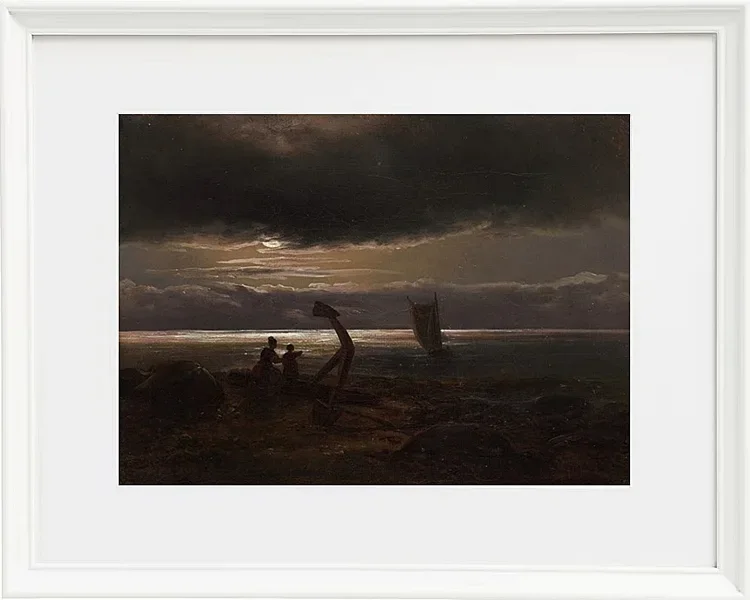 Johan Christian Dahl – Mutter und Kind am Meer  1830 | Giclée Kunstdruck gerahmt