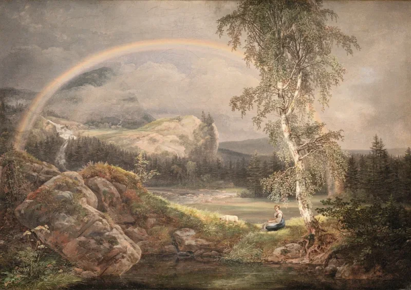 Johan Christian Dahl | Norwegische Landschaft mit Regenbogen - 1821 | Gerahmter Kunstdruck | Romantik | formida