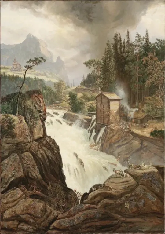 Johan Christian Dahl | Labrofoss' øvre vandfald - 1855 | Indrammet kunsttryk | Romantic | formida