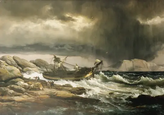 Johan Christian Dahl | Skibsforlis - 1832 | Indrammet kunsttryk | Romantic | formida