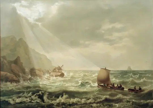 Johan Christian Dahl | Skibsforlis på Capris klippekyst - 1822 | Indrammet kunsttryk | Romantic | formida