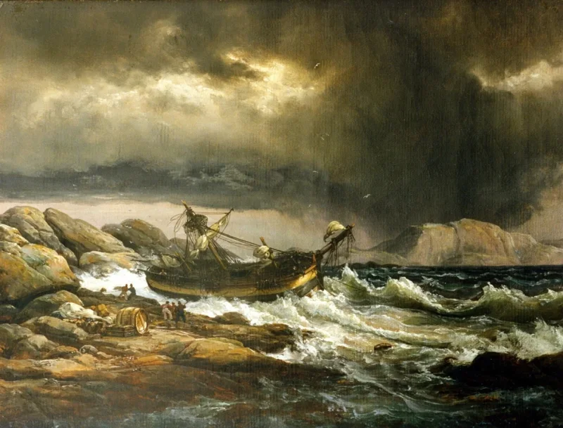 Johan Christian Dahl – Schiffbruch 1832 | Giclée Kunstdruck gerahmt