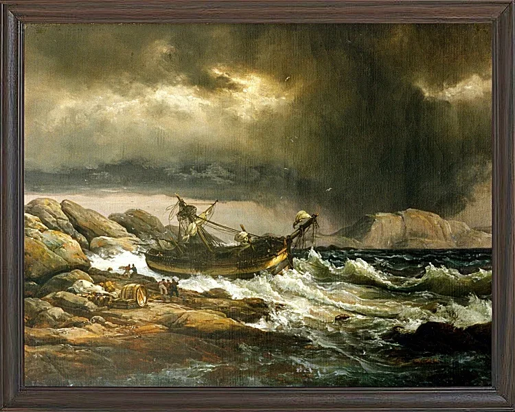Johan Christian Dahl – Schiffbruch 1832 | Giclée Kunstdruck gerahmt