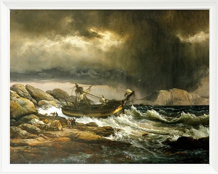 Johan Christian Dahl – Schiffbruch 1832 | Giclée Kunstdruck gerahmt