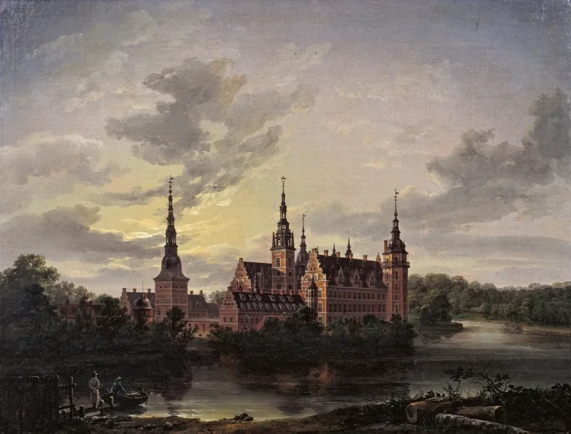Johan Christian Dahl – Schloss Frederiksborg im Mondschein 1817 | Giclée Kunstdruck gerahmt